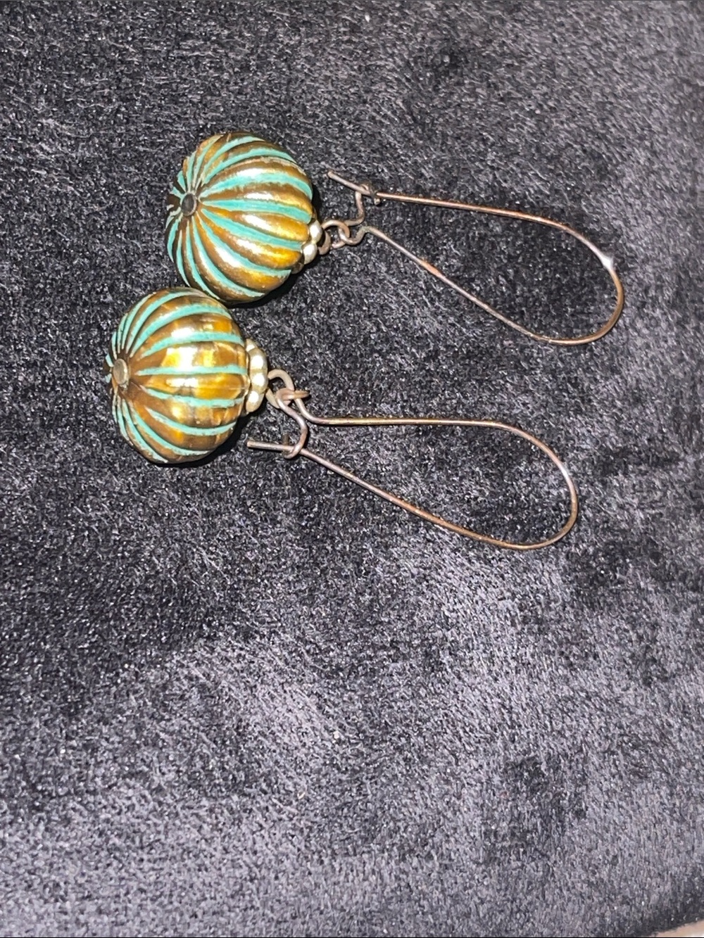 Pumpkin shaped Turquoise and Gold tone Drop Earrings - Women Jewelry